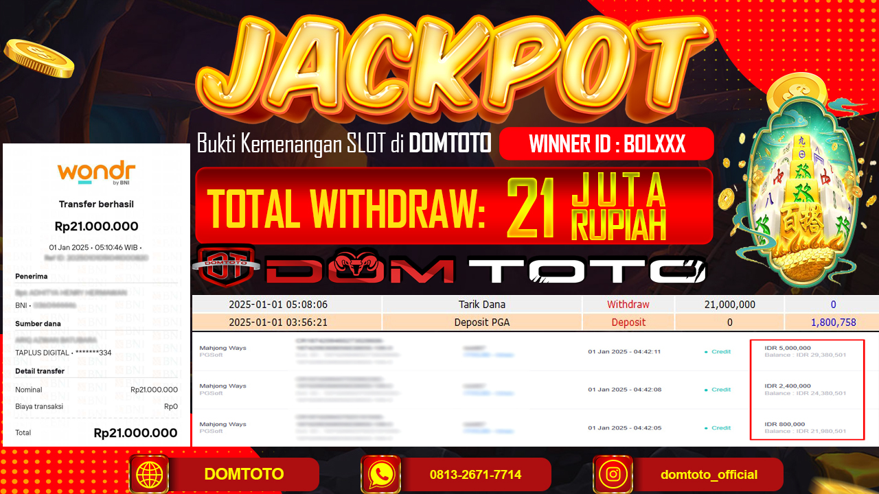 JACKPOT SLOT MAHJONG WAYS 01 JANUARI 2025